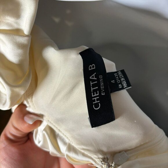 NWT Chetta B Evening Formal Cocktail Holiday Dress Ivry Ruffles/Black Size 4 - Picture 8 of 9